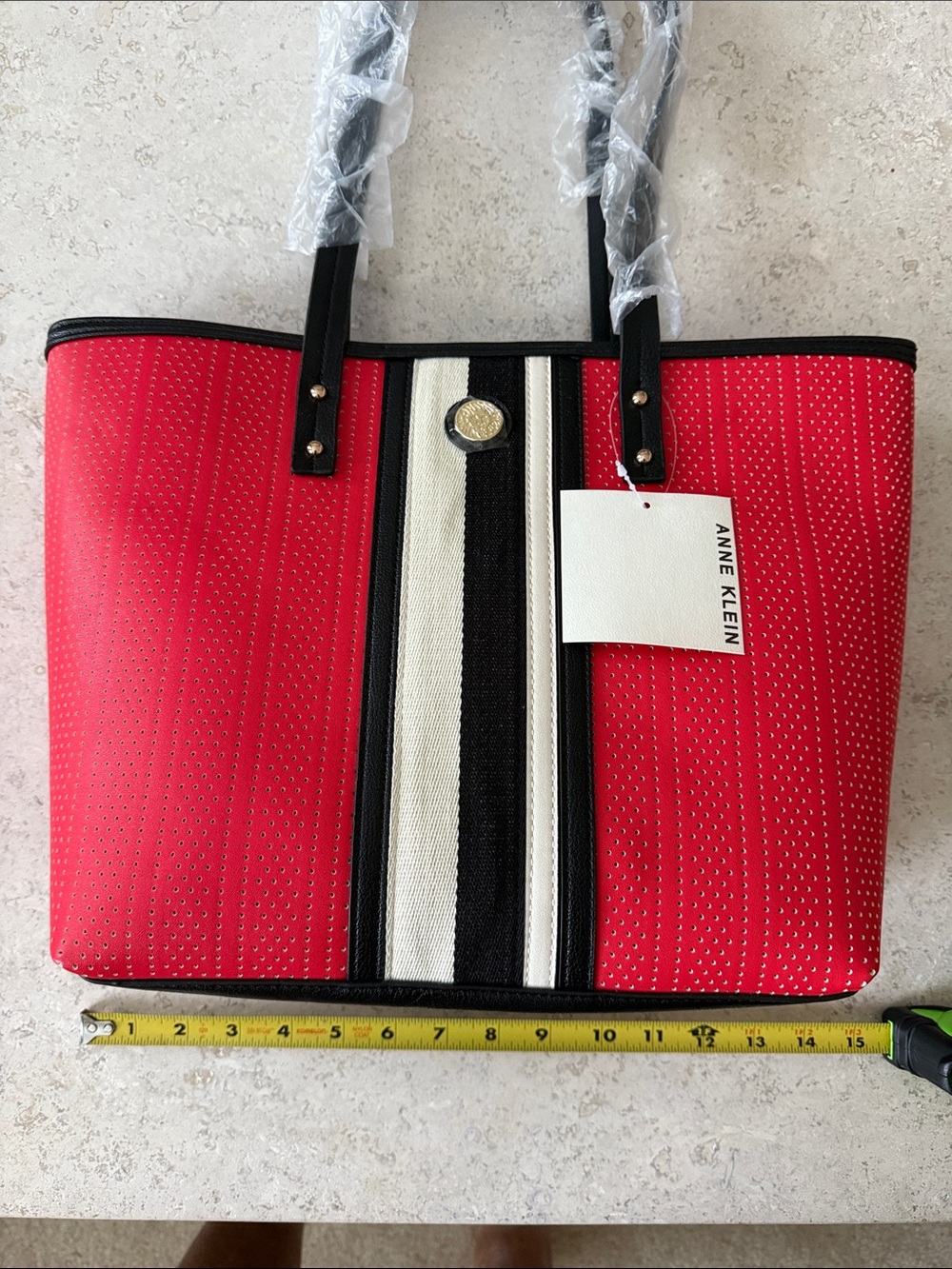Anne Klein Red Tote with Black & Cream Center Stripe - Picture 4 of 5